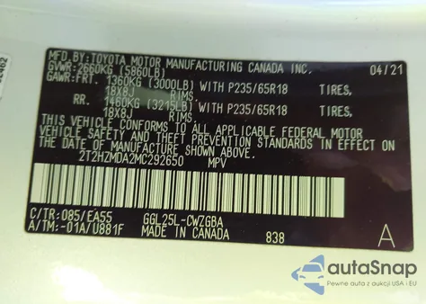 2021 Lexus Rx 350 из США, поврежденный, VIN 2T2HZMDA2MC292650